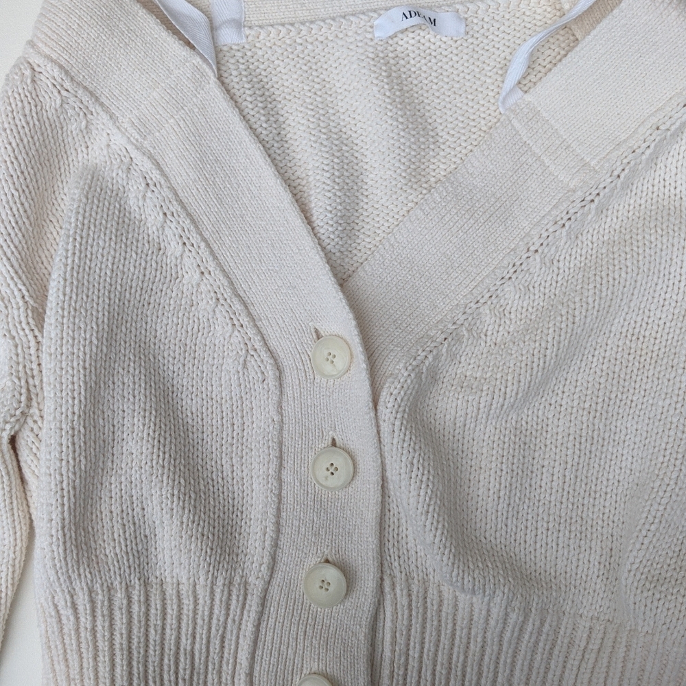 Adeam Cream Cropped Off-shoulder Cardigan With Shoulder Ribbons - Picture 3 of 5